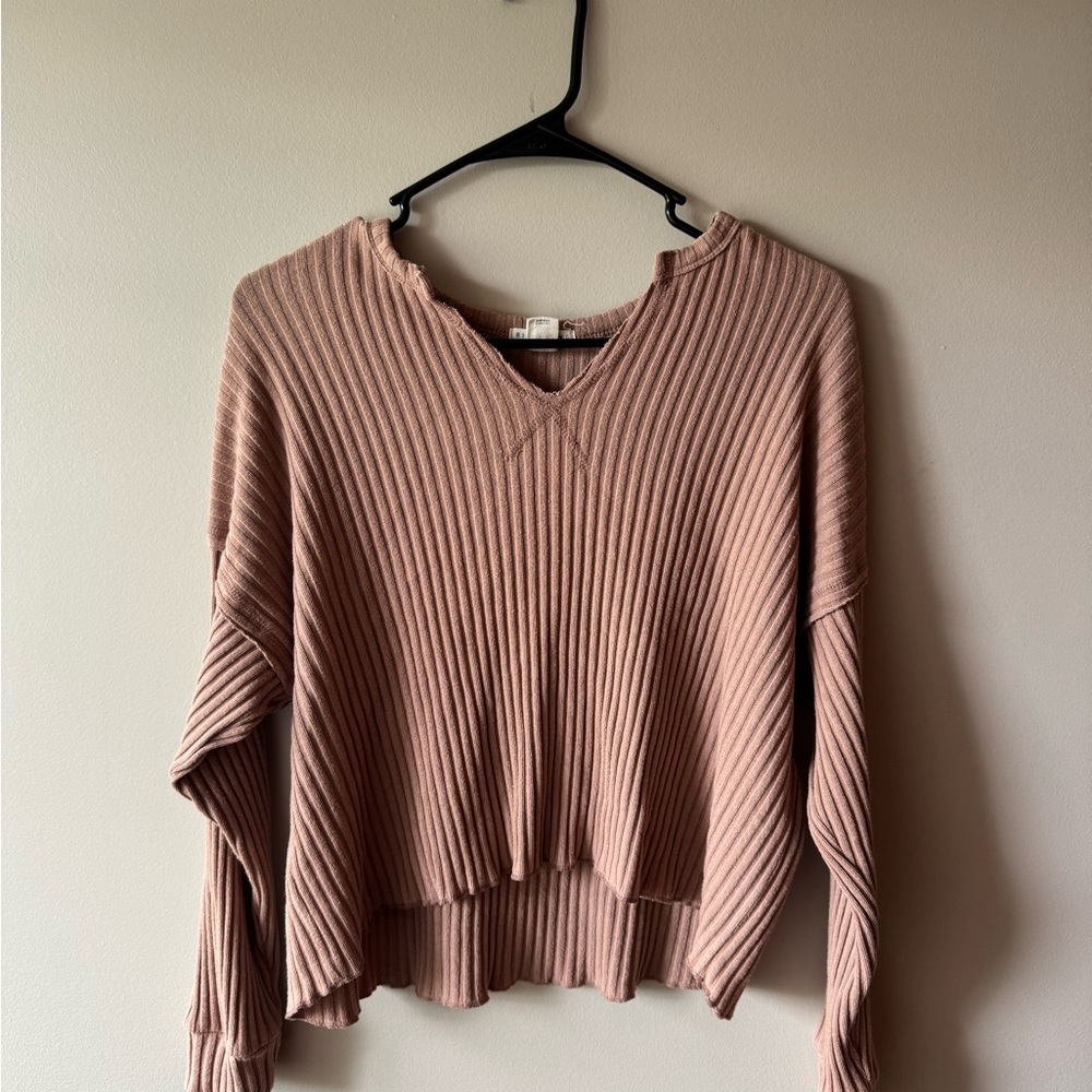 Billabong Tan V-Neck Sweater Ribbed Knit